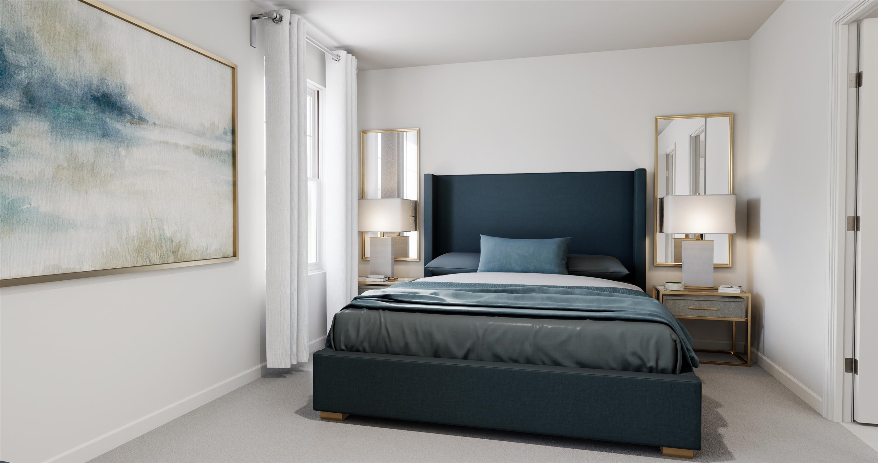 5019 Microcline Trail, Unit 813 MEREDITH B Raleigh, NC 27610 - Photo 13 of 16 a bedroom with a bed and a mirror