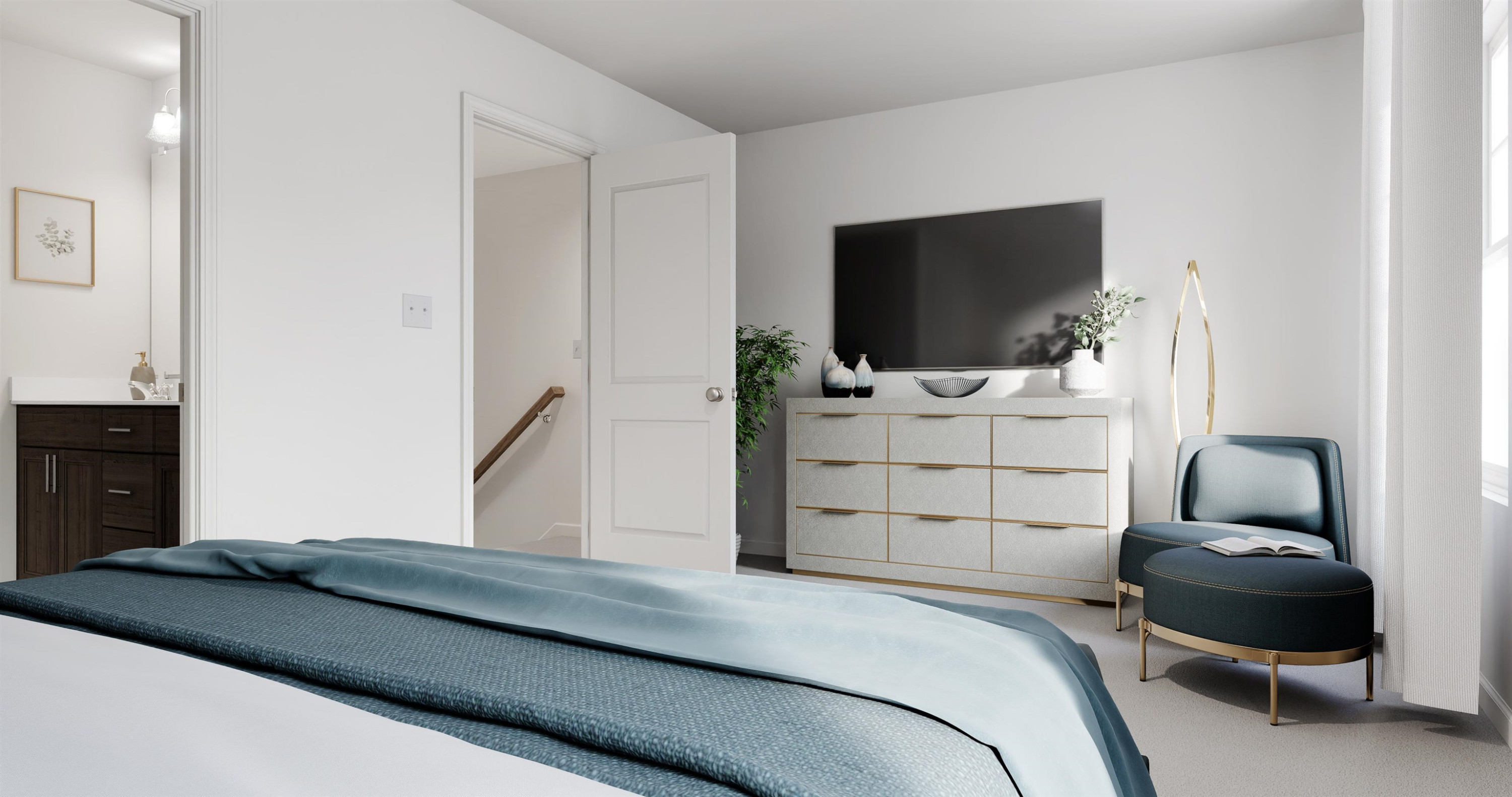 5019 Microcline Trail, Unit 813 MEREDITH B Raleigh, NC 27610 - Photo 14 of 16 a bedroom with a bed and a flat screen tv