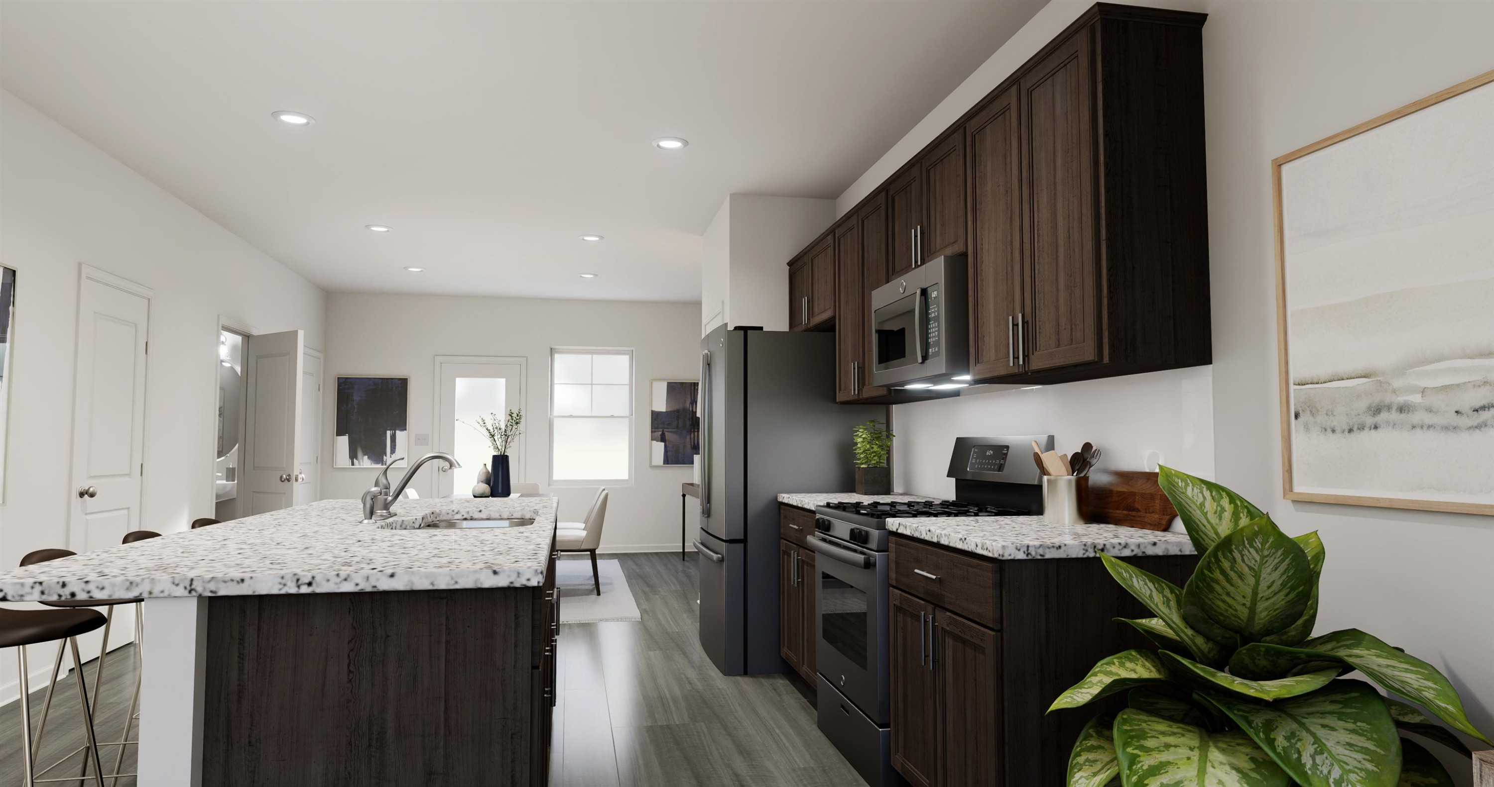 5019 Microcline Trail, Unit 813 MEREDITH B Raleigh, NC 27610 - Photo 2 of 16 a kitchen with stainless steel appliances granite countertop a sink a stove a refrigerator and a cabinets
