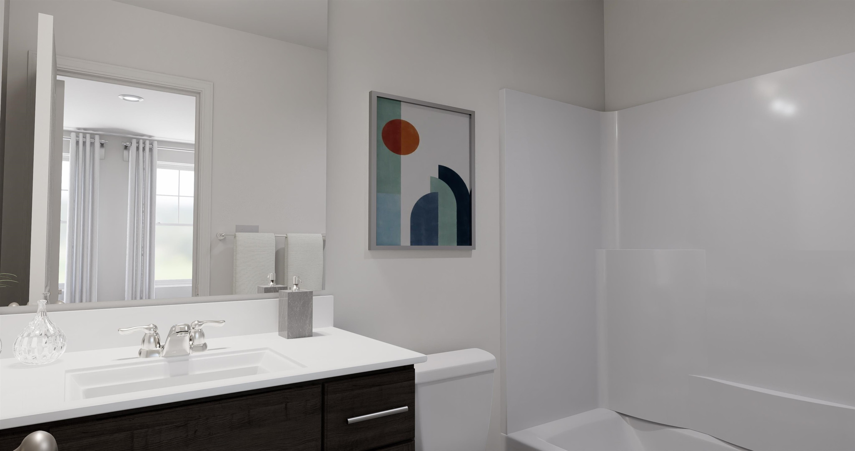 5019 Microcline Trail, Unit 813 MEREDITH B Raleigh, NC 27610 - Photo 4 of 16 a bathroom with a sink vanity and a mirror