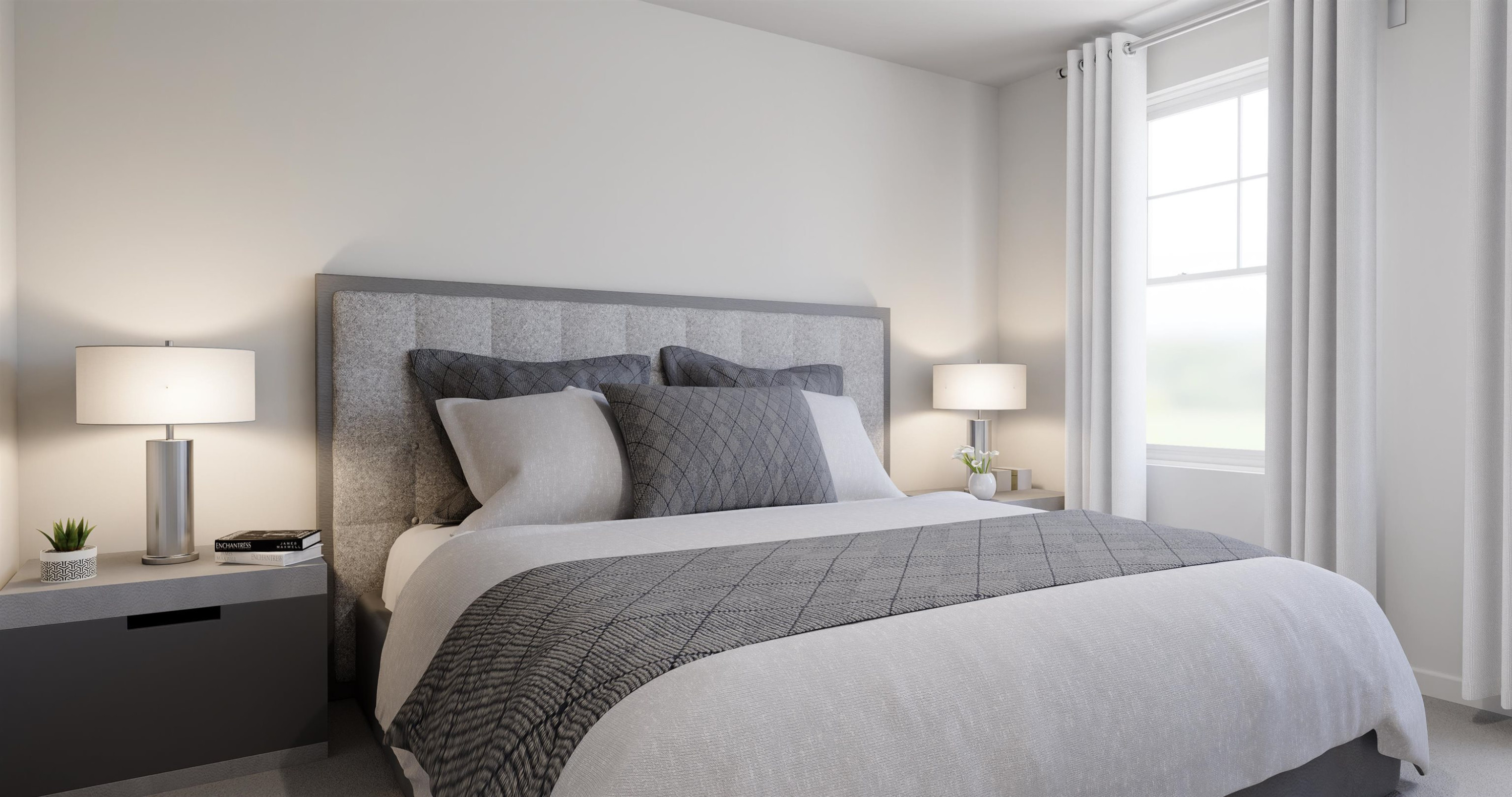 5019 Microcline Trail, Unit 813 MEREDITH B Raleigh, NC 27610 - Photo 8 of 16 a bedroom with a bed and a night stand