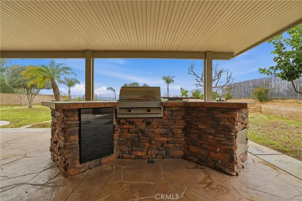 an outdoor space with seating