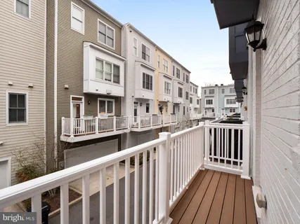 a view of a building from a balcony