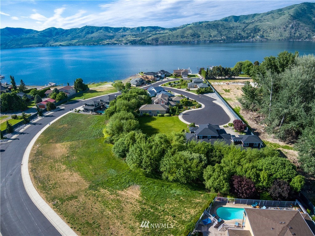 a view of a lake with a mountain in the background