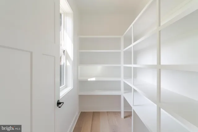 a view of walk in closet with empty racks