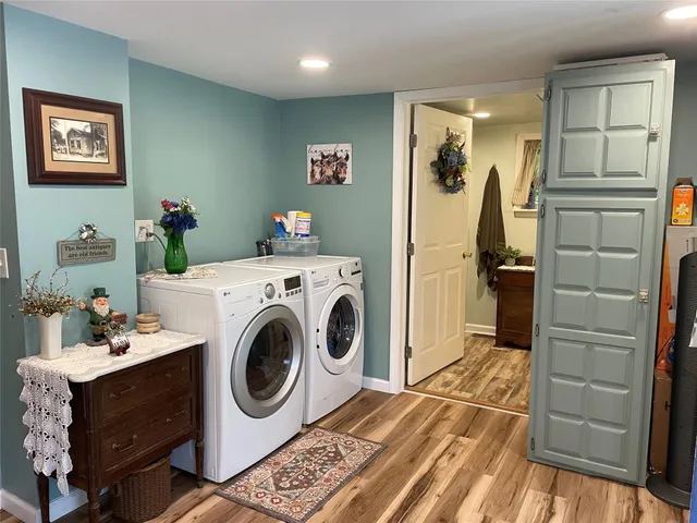 a storage room with washer and dryer