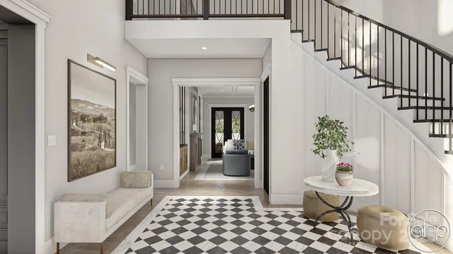 a living room with furniture and a rug