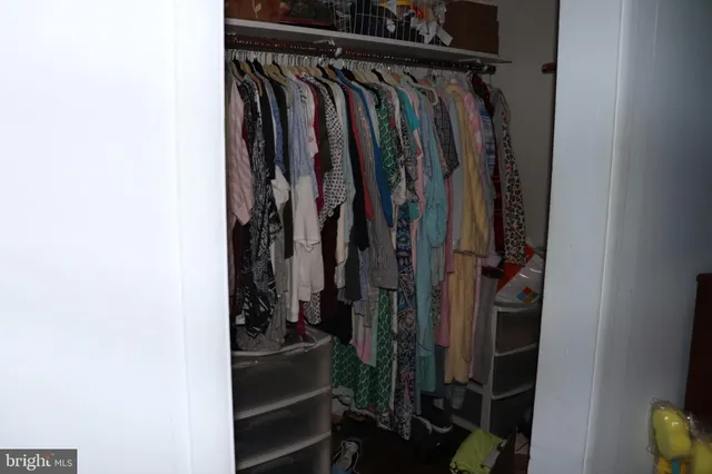 a view of walk in closet with clothes and shoes