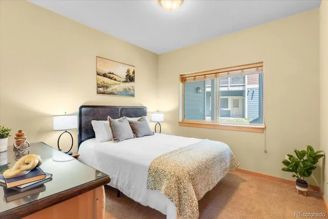 a bedroom with bed and window