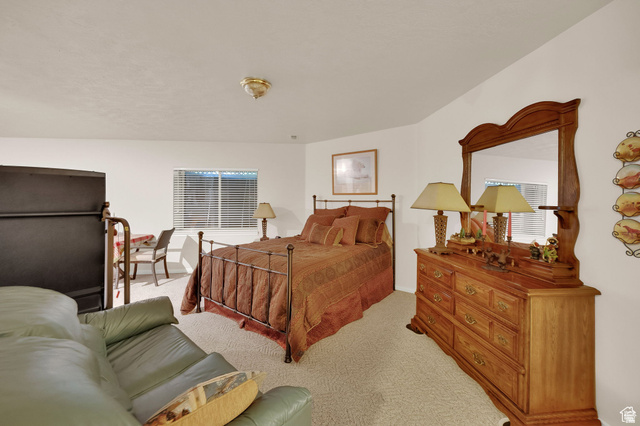 7740 Keswick Road Sandy, UT 84093 - Photo 46 of 74 Bright interior space featuring a window with blinds, a ceiling-mounted light fixture, and a neutral carpeted floor