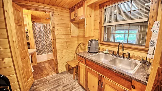 a bathroom with a sink and a tub