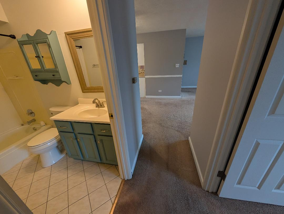5723 129th Street, Unit 7F Crestwood, IL 60418 - Photo 5 of 12 a bathroom with a sink a toilet and a mirror