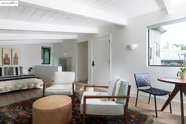 a view of a backyard with plants and a garden