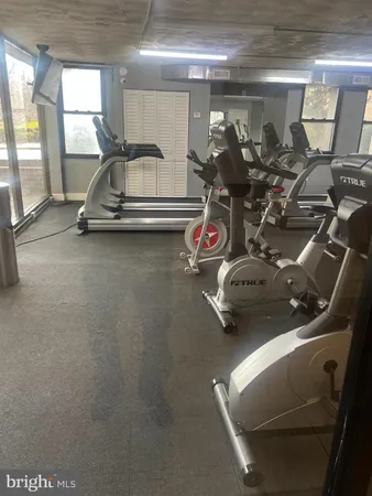 a view of a room with gym equipment