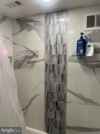 a bathroom with a shower and a sink