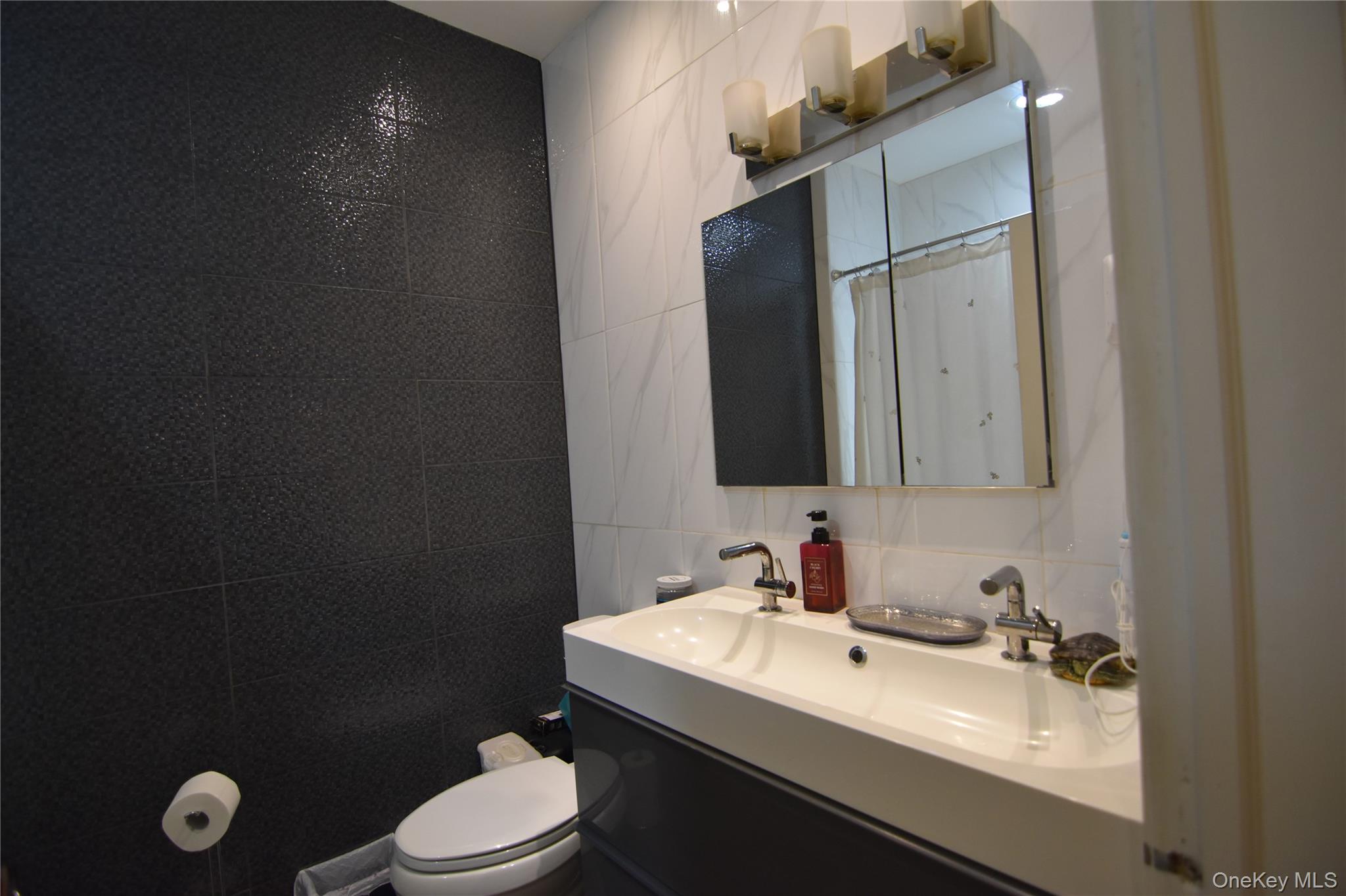 25-48 89th Street Queens, NY 11369 - Photo 8 of 17 a bathroom with a sink vanity mirror and toilet