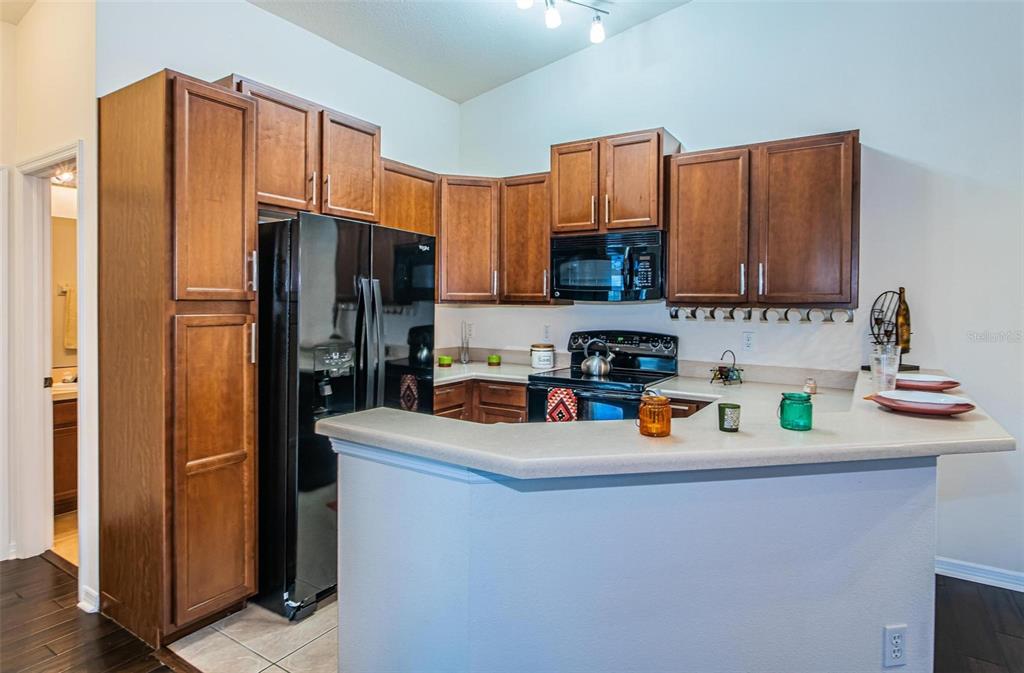 9013 Moonlit Meadows Loop Riverview, FL 33578 - Photo 16 of 43 a kitchen with stainless steel appliances a refrigerator a sink a stove a microwave and cabinets