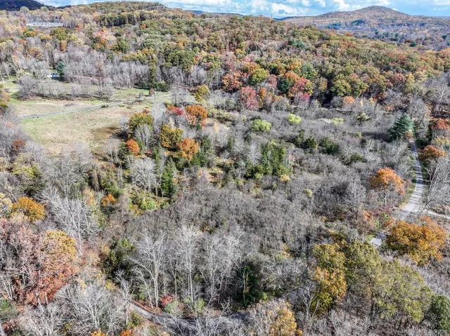 a view of a field with trees in the background