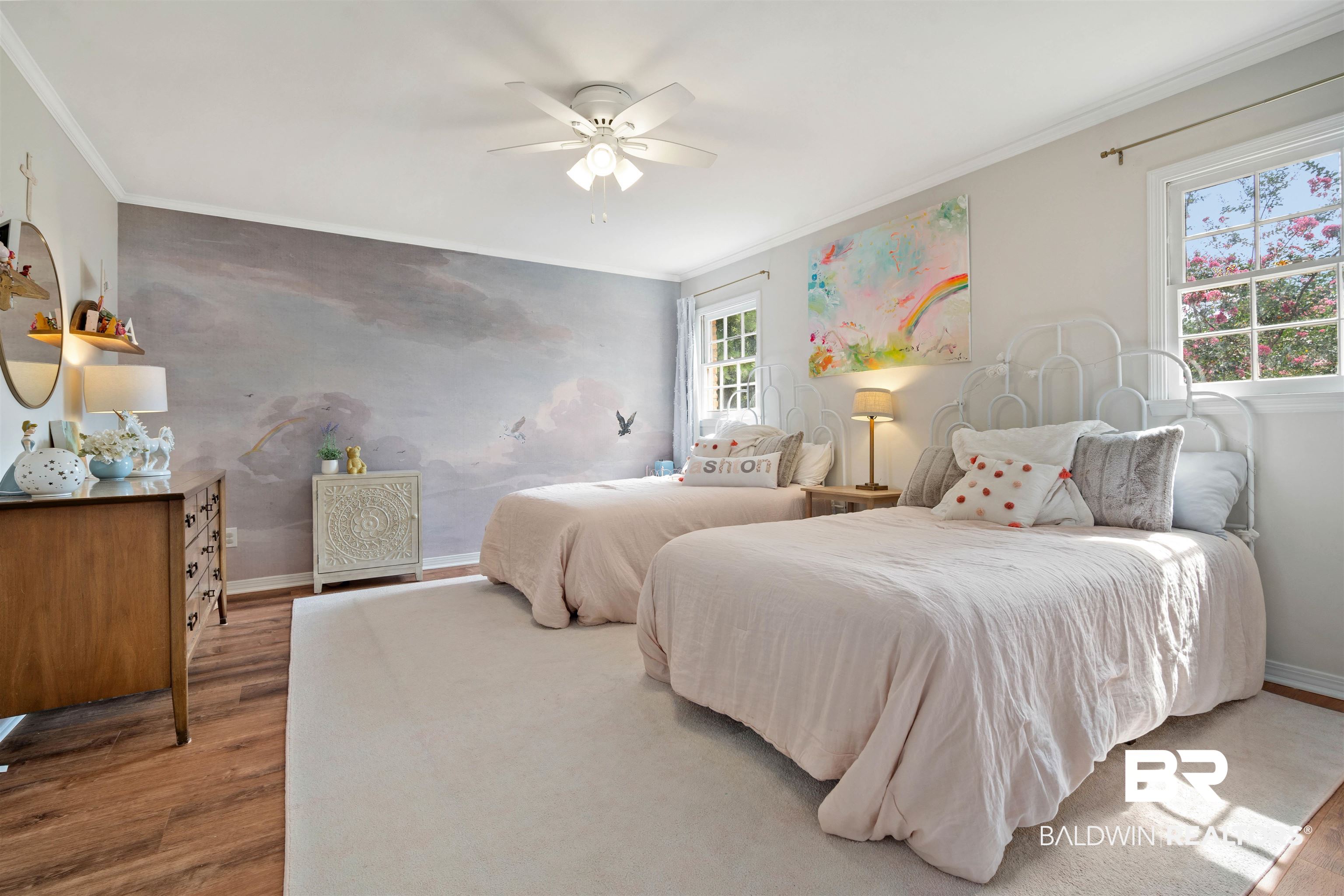 700 Eliza Jordan Road North Mobile, AL 36608 - Photo 27 of 44 Bedroom featuring crown molding, wood finished floors, and a ceiling fan