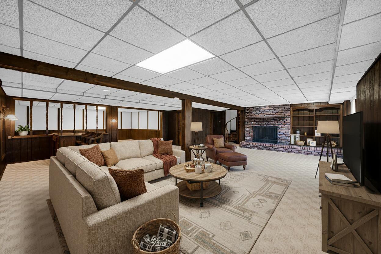 6955 Briergate Court Demotte, IN 46310 - Photo 28 of 44 a living room with furniture a flat screen tv and kitchen view