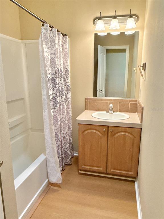 6817 Mt Pleasant Road Northeast, Unit 49 St. Petersburg, FL 33702 - Photo 25 of 30 a bathroom with a sink a mirror and shower
