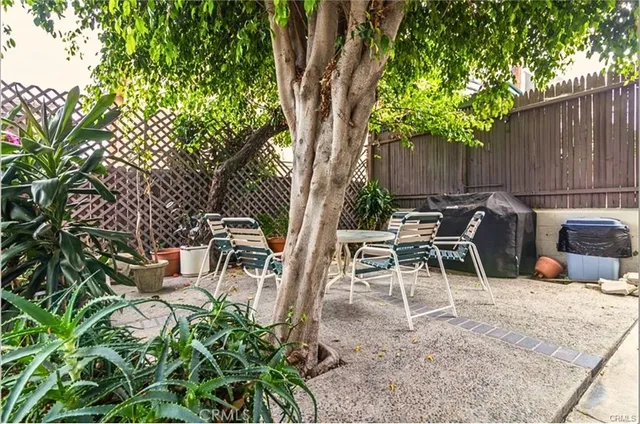 an outdoor space with furniture