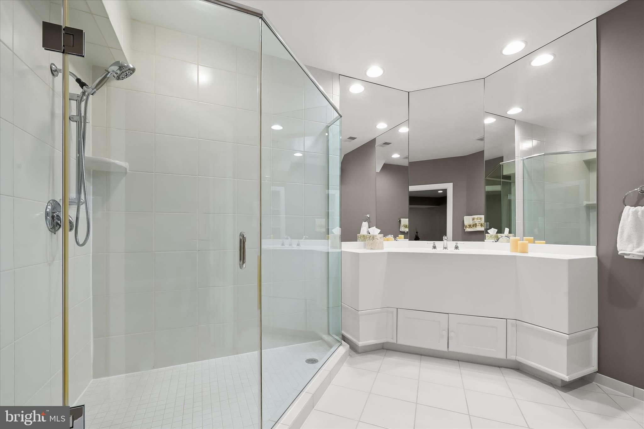 11678 Frederick Road Ellicott City, MD 21042 - Photo 74 of 118 a bathroom with a sink a mirror and a shower