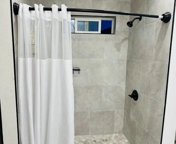 a bathroom with a shower