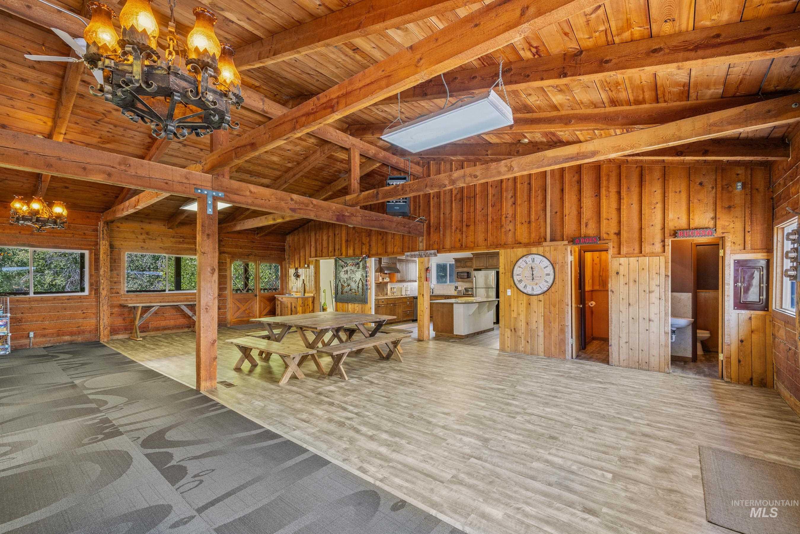 192 East Shingle Creek Road Riggins, ID 83549 - Photo 13 of 50 Lobby featuring wooden walls, a wood ceiling with exposed beams, and high vaulted ceiling