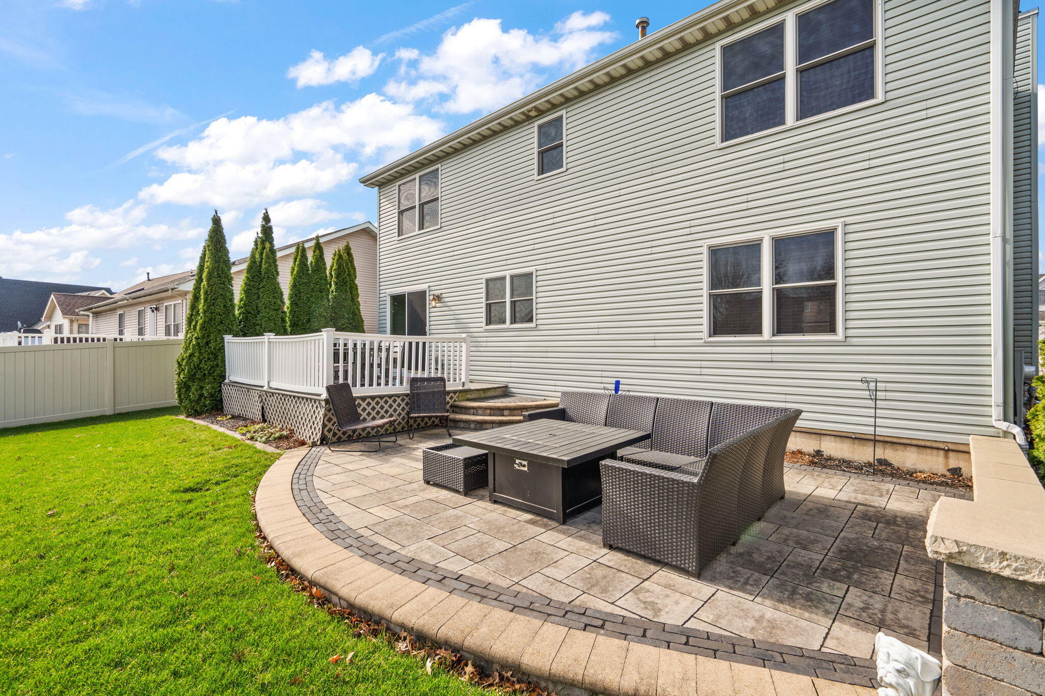412 Chessington Drive Crown Point, IN 46307 - Photo 29 of 30 a backyard of a house with sofas fire pit and outdoor seating