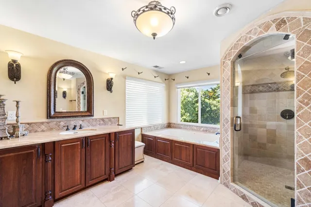 a view of a deck with a big yard