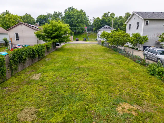 a view of backyard with garden and palm trees
