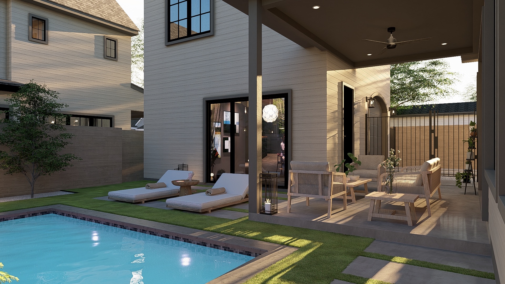 1309 Alguno Road, Unit 1 Austin, TX 78757 - Photo 5 of 33 Outdoor living area featuring a covered patio, recessed lighting, and a ceiling fan