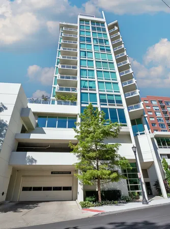 a front view of a multi story building