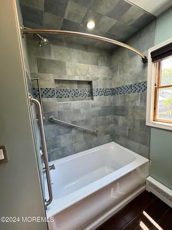 a bathroom with a bathtub