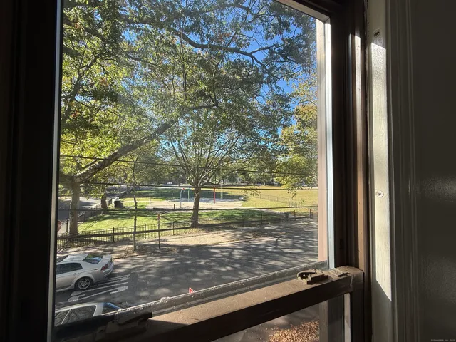 a view of a yard from a window
