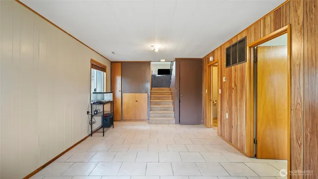 a view of a small space with a window