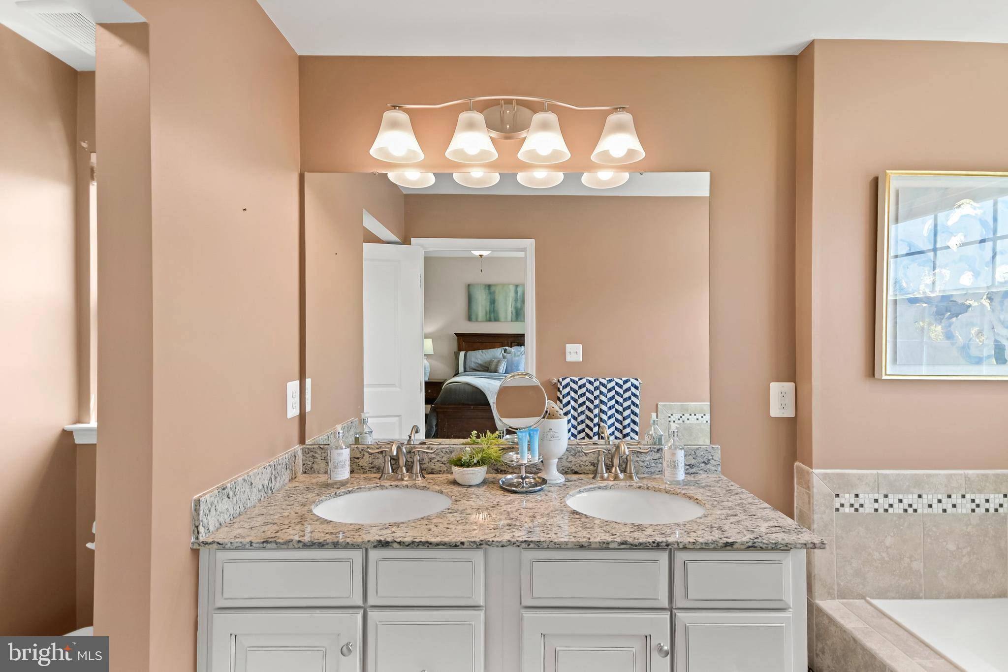 4502 Tinder Monrovia, MD 21770 - Photo 8 of 62 a bathroom with a granite countertop sink and a mirror
