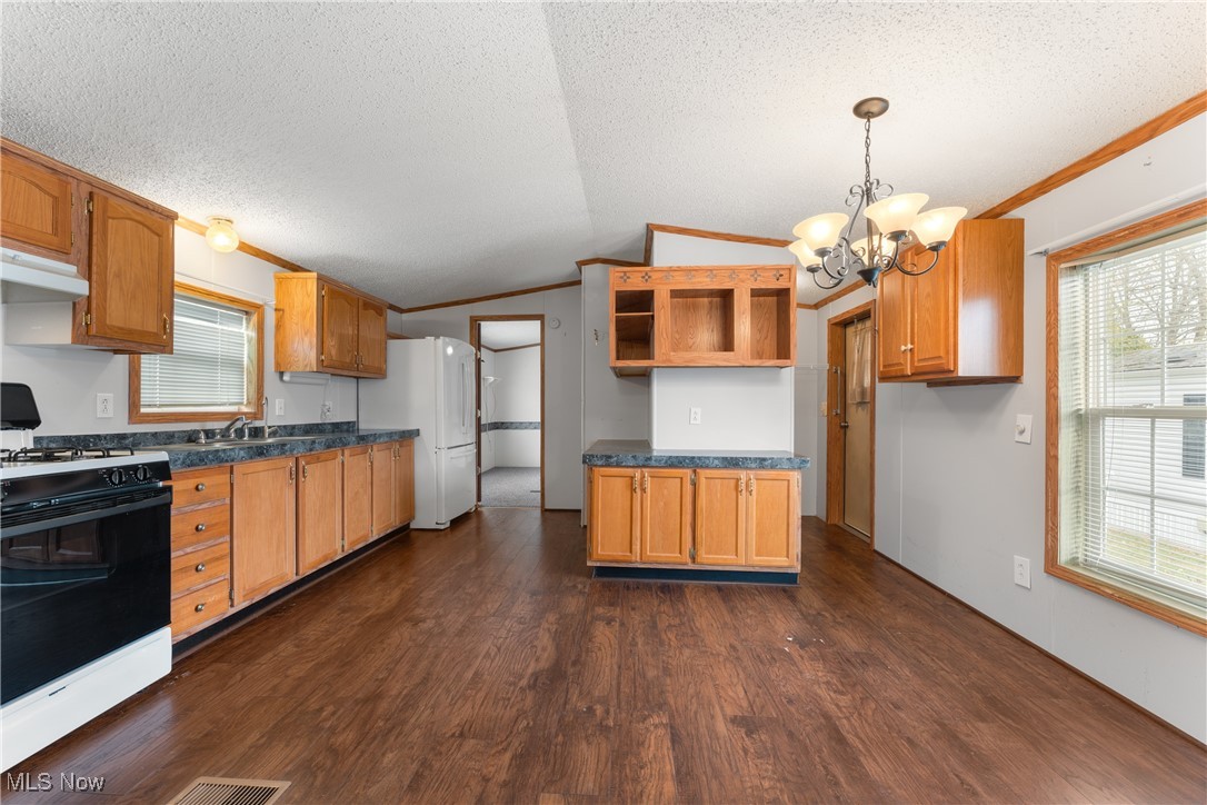 4455 Cleveland Road, Unit 6 Wooster, OH 44691 - Photo 7 of 40 Kitchen featuring plenty of natural light, black gas stove, dark hardwood / wood-style floors, and vaulted ceiling