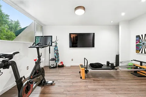 a view of a room with gym equipment