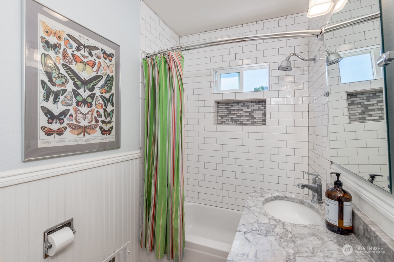 3912 Friday Avenue Everett, WA 98201 - Photo 13 of 35 a bathroom with a granite countertop sink a mirror and shower