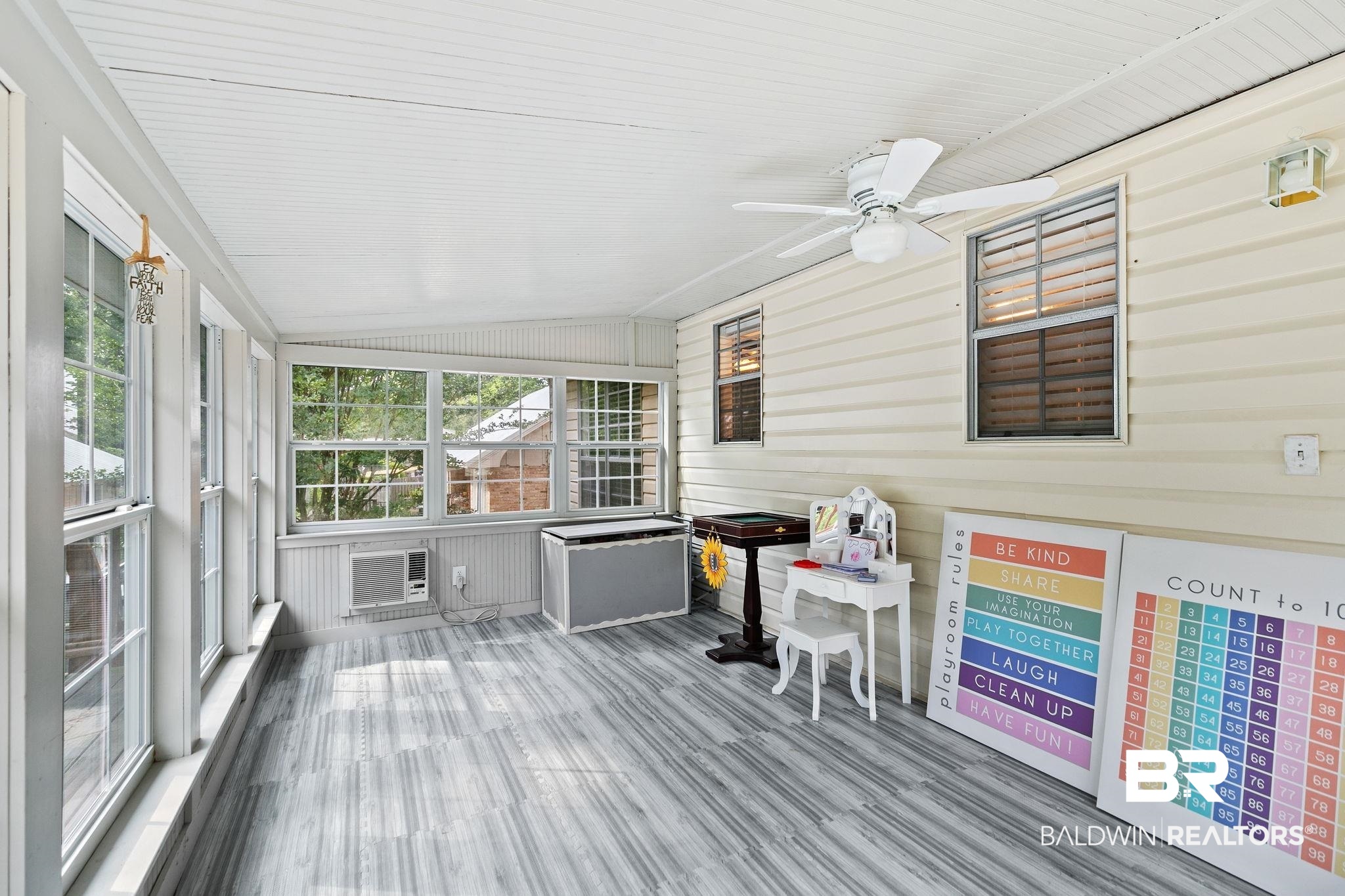 14 Lee Circle Daphne, AL 36527 - Photo 34 of 83 Sunroom featuring lofted ceiling, ceiling fan, and an AC wall unit