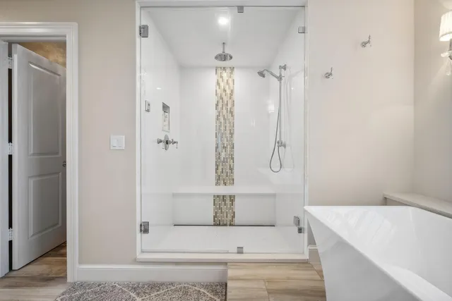 a view of a swimming pool with an outdoor space