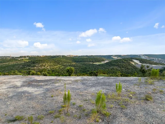 a view of a city street from a yard