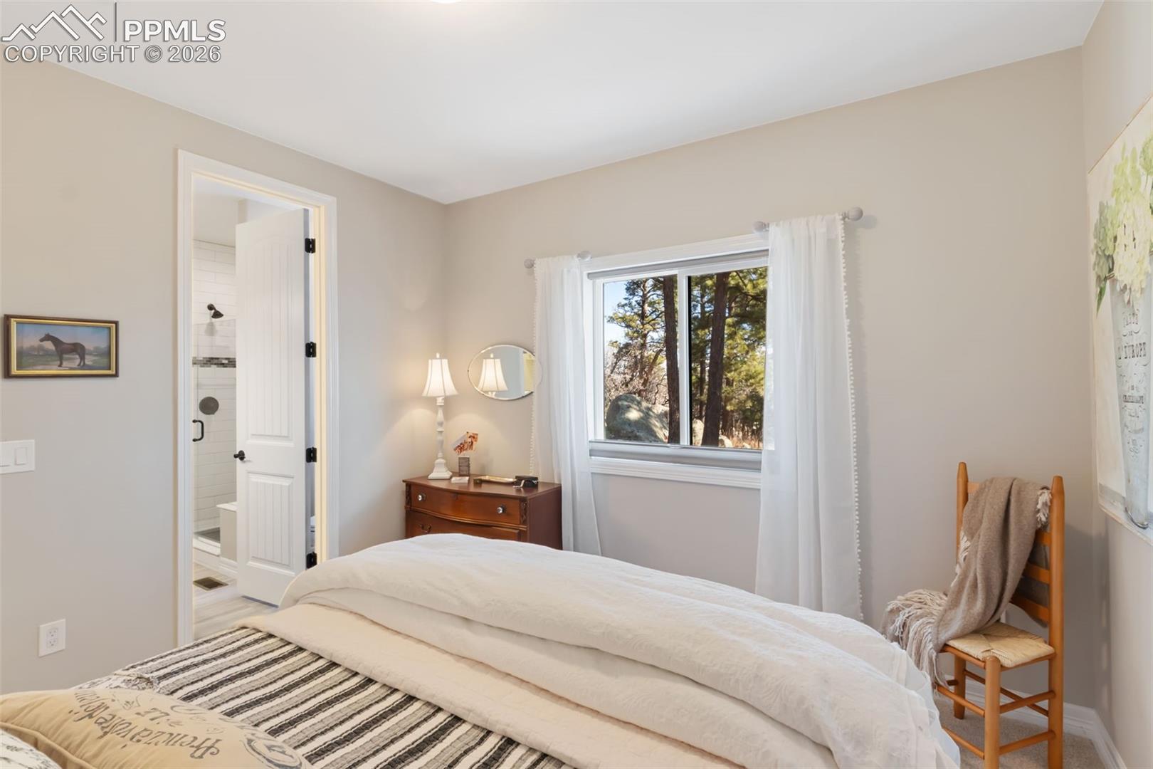 5318 Rocking Tree Grove Colorado Springs, CO 80906 - Photo 23 of 49 Positioned with immediate access to an adjacent full bathroom, this bedroom operates as a highly functional secondary suite for family or visitors