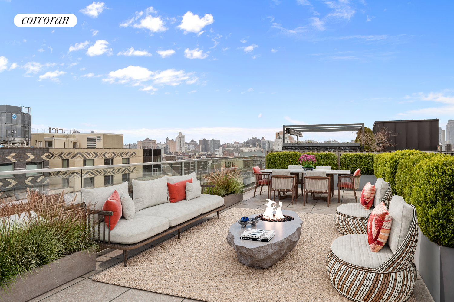 23 West 116th Street, Unit 12D Manhattan, NY 10026 - Photo 7 of 15 a roof deck with couches and potted plants