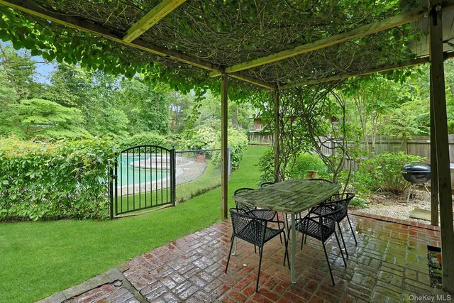 a view of a garden with a tree