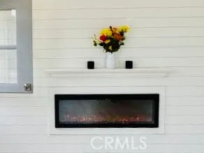 a bathroom with a fireplace and a potted plant