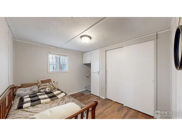 a living room with a bed furniture and a window