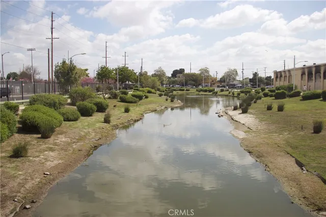 a view of a lake with a city view